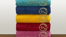 1buc Prosop Royal 600gr/mp-Brodat cu Monograma-Litera la Alegere (Culoare: Azur, Culoare Broderie: Rosu)