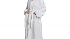 Halat de Baie Alb Plusat Tip Kimono (Marime Halate: L)
