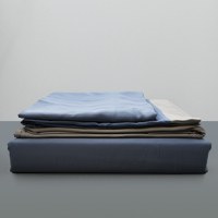 Lenjerie din matase sintetica ,pat dublu,6 piese, Albastru+Gri - M08 - 2