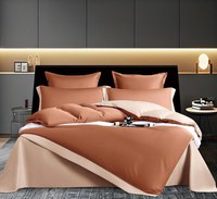 Lenjerie din matase sintetica ,pat dublu,6 piese, Caramiziu+Crem - M04 - 1