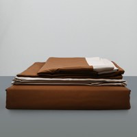 Lenjerie din matase sintetica ,pat dublu,6 piese, Caramiziu+Crem - M04 - 2