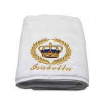 Prosop baie Brodat Alb cu broderie color, Nume, bumbac 100% - 2