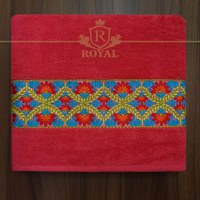 Prosop baie brodat, Bordura Florala, bumbac 100%, Color , 70x140cm - 600gr/mp (Culoare Prosop: Azur) - 1