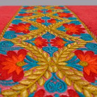 Prosop baie brodat, Bordura Florala, bumbac 100%, Color , 70x140cm - 600gr/mp (Culoare Prosop: Rosu) - 5