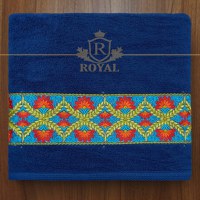 Prosop baie brodat, Bordura Florala, bumbac 100%, Color , 70x140cm - 600gr/mp (Culoare Prosop: Rosu) - 2
