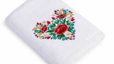 Prosop baie Brodat Inima , bumbac 100%, alb, 70x140cm - 680gr/mp