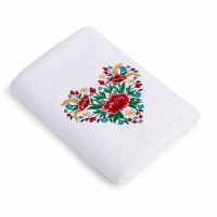 Prosop baie Brodat Inima , bumbac 100%, alb, 70x140cm - 680gr/mp - 1