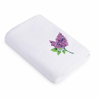 Prosop baie Brodat Liliac, bumbac 100%, alb, 70x140cm - 680gr/mp - 1