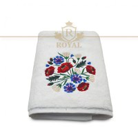 Prosop baie Brodat Model Maci, Bumbac 100%, Alb, 70x140cm - 1