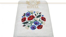 Prosop baie Brodat Model Maci, Bumbac 100%, Alb, 70x140cm