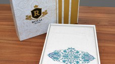 Prosop baie Brodat Model Royal Mille Turquoise, 70x140cm - 680gr/mp + Prosop Fata Alb Simplu, bumbac 100%