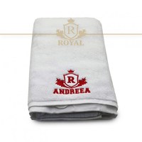 Prosop baie Brodat Nume Andreea, Royal Home, bumbac 100%, alb, 70x140cm - 650gr/mp - 1