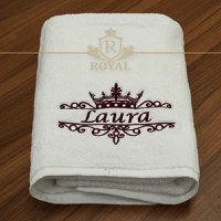 Prosop baie Brodat Nume la alegere, bumbac 100%, alb, 70x140cm - 680gr/mp - 5