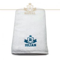 Prosop baie Brodat Nume la alegere , Royal Home, bumbac 100%, alb, 70x140cm - 680gr/mp - 1