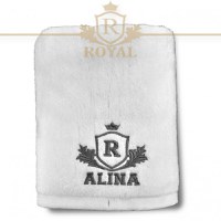 Prosop baie Brodat Nume la alegere , Royal Home, bumbac 100%, alb, 70x140cm - 680gr/mp - 3