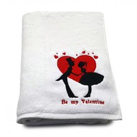 Prosop baie Brodat Valentine's Day, bumbac 100%, alb, 70x140cm - 1