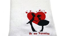 Prosop baie Brodat Valentine's Day, bumbac 100%, alb, 70x140cm