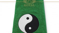 Prosop baie brodat, Yin Yang, bumbac 100%, Color , 70x140cm - 600gr/mp (Culoare Prosop: Bleumarin)