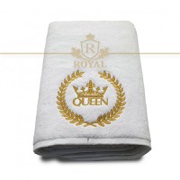 Prosop baie Broderie Queen, bumbac 100%, alb, 70x140cm - 1