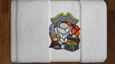 Prosop brodat Gnom Pirat, Bumbac 100%, alb