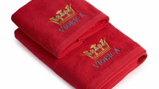 Prosop Fata Alb cu broderie color, Coroana + Nume, bumbac 100% (Culoare Broderie: Auriu)
