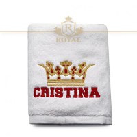 Prosop Fata Alb cu broderie color, Coroana + Nume, bumbac 100% (Culoare Broderie: Negru) - 7