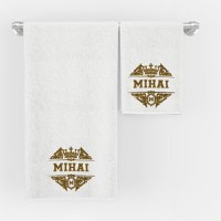 Set 2 Prosoape baie Albe Brodate MIHAI, bumbac 100% - 2