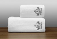 Set 2 Prosoape baie Brodate Alb cu broderie Argintiu, Royal Home, bumbac 100% - 1