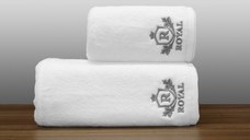 Set 2 Prosoape baie Brodate Alb cu broderie Argintiu, Royal Home, bumbac 100%