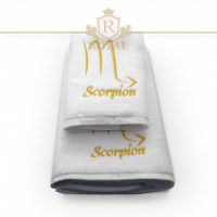 Set 2 Prosoape baie Brodate Alb cu broderie Auriu, Zodie, bumbac 100% (Zodie: Capricorn) - 2