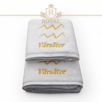 Set 2 Prosoape baie Brodate Alb cu broderie Auriu, Zodie, bumbac 100% (Zodie: Capricorn) - 4