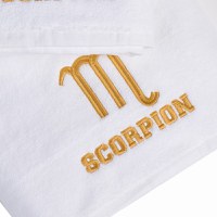 Set 2 Prosoape baie Brodate Alb cu broderie Auriu, Zodie, bumbac 100% (Zodie: Capricorn) - 5