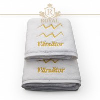 Set 2 Prosoape baie Brodate Alb cu broderie Auriu, Zodie, bumbac 100% (Zodie: Leu) - 4