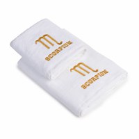 Set 2 Prosoape baie Brodate Alb cu broderie Auriu, Zodie, bumbac 100% (Zodie: Rac) - 1