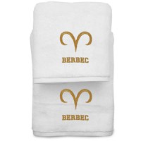Set 2 Prosoape baie Brodate Alb cu broderie Berbec, bumbac 100% (Culoare Broderie: Albastru, Culoare Prosop: Alb) - 1