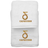 Set 2 Prosoape baie Brodate Alb cu broderie Capricorn, bumbac 100% (Culoare: Negru) - 1