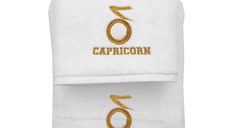 Set 2 Prosoape baie Brodate Alb cu broderie Capricorn, bumbac 100% (Culoare: Rosu)