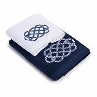 Set 2 Prosoape baie Brodate Alb cu broderie color, Model Funie, bumbac 100% - 3