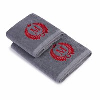 Set 2 Prosoape baie Brodate Alb cu broderie color, Model Initiala 1, bumbac 100% - 1