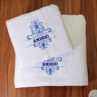 Set 2 Prosoape baie Brodate Alb cu broderie color, Nume, bumbac 100% - 2