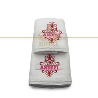 Set 2 Prosoape baie Brodate Alb cu broderie color, Nume, bumbac 100% - 3