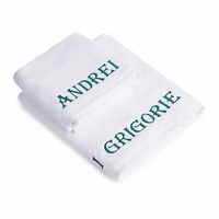 Set 2 Prosoape baie Brodate Alb cu broderie color, Nume, bumbac 100% (Culoare Broderie: Azur) - 10