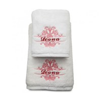 Set 2 Prosoape baie Brodate Alb cu broderie color, Nume, bumbac 100% - 2