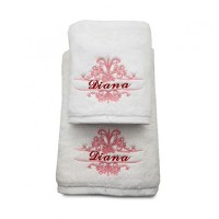 Set 2 Prosoape baie Brodate Alb cu broderie color, Nume, bumbac 100% - 3