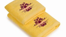 Set 2 Prosoape baie Brodate Alb cu broderie color, Nume, bumbac 100%