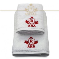 Set 2 Prosoape baie Brodate Alb cu broderie color, Royal + Nume, bumbac 100% (Culoare Broderie: Auriu) - 2