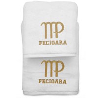 Set 2 Prosoape baie Brodate Alb cu broderie Fecioara, bumbac 100% (Culoare Broderie: Galben, Culoare Prosop: Rosu) - 1