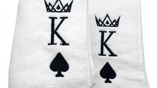 Set 2 Prosoape baie Brodate Alb cu broderie King, bumbac 100%