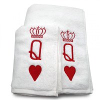 Set 2 Prosoape baie Brodate Alb cu broderie Queen, bumbac 100% - 1