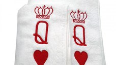 Set 2 Prosoape baie Brodate Alb cu broderie Queen, bumbac 100%